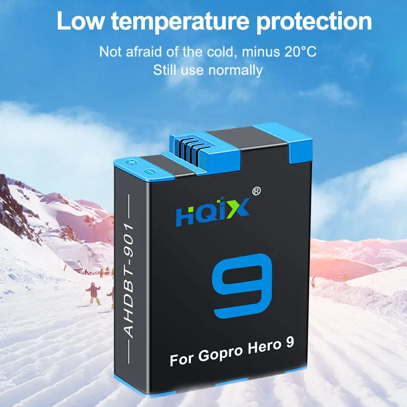 HQIX per GoPro Hero 9 10 11 12 Nero Action Camera AHDBT-901 Caricabatteria