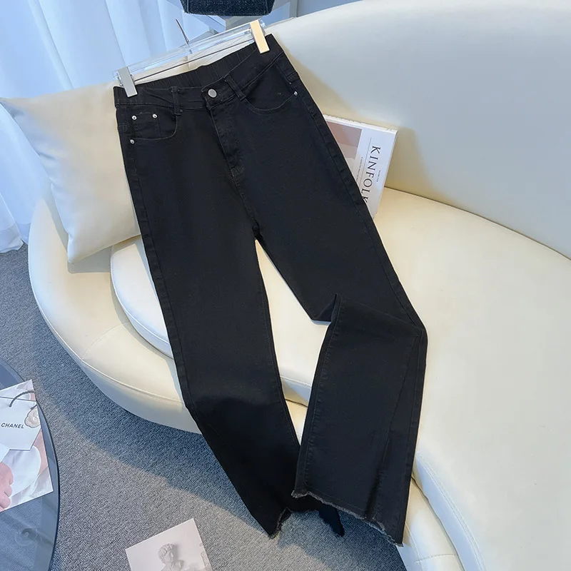 Plus Size Spring Autumn Women's Jeans Pants Hip 114-160 High Waist Casual Loose Flare Jeans Black Blue 5XL 6XL 7XL 8XL 9XL