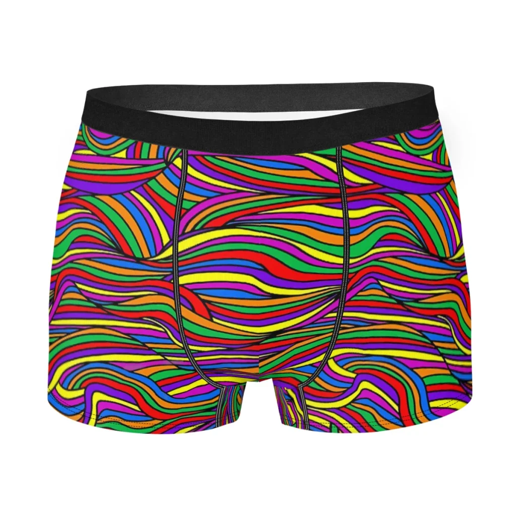 Colorful Wave Design Dark  Underpants Homme Panties Man Underwear Sexy Shorts Boxer Briefs