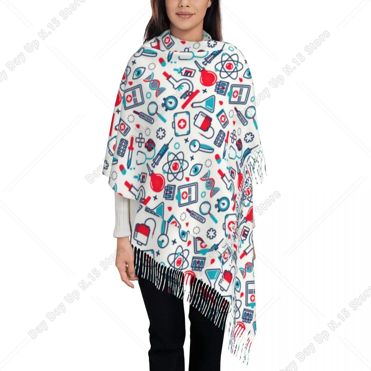 Medical Nurse Scarf Wrap Women Long Winter Fall Warm Tassel Shawl Unisex Health Care Nursing Scarves