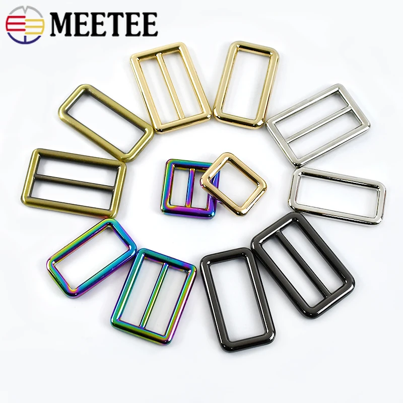 Meetee 10Pcs 12-50mm Metal Adjust Tri-Glide Buckle Strap Webbing Slider Adjustment Ring Buckles DIY Bag Hook Clasp Accessory