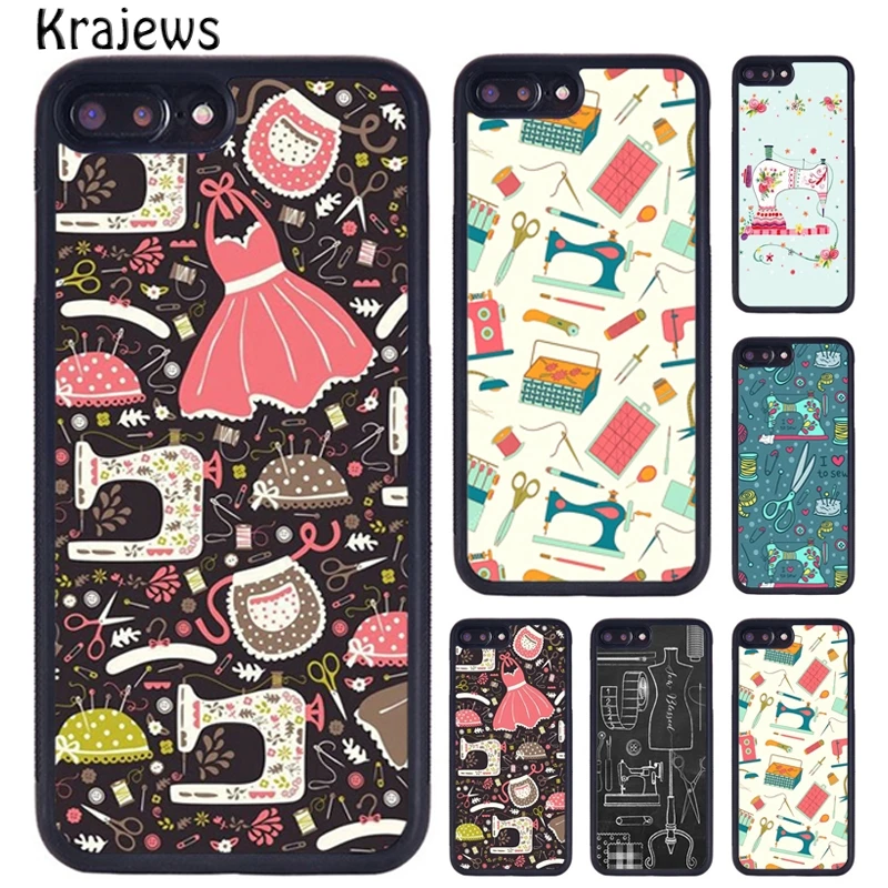 Krajews Sewing Machine Pattern Phone Case For iPhone 16 15 14 X XR XS 11 12 mini 13 Pro MAX Plus cover shell coque