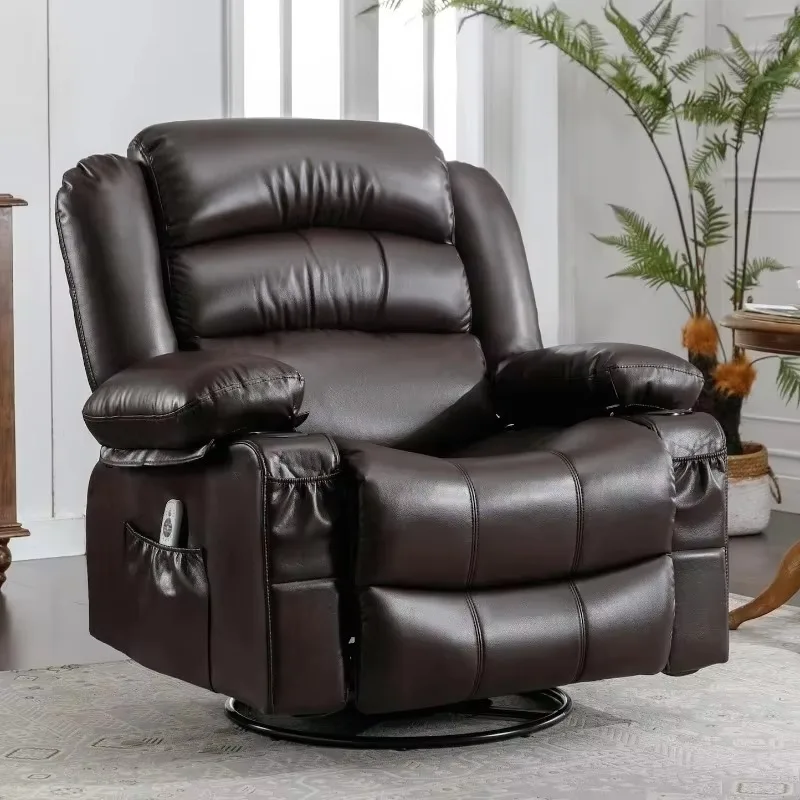 360° Swivel Recliner Chair with Vibration Massage and Heat, Side Pocket, USB Charge Port and 2 Cup Holders