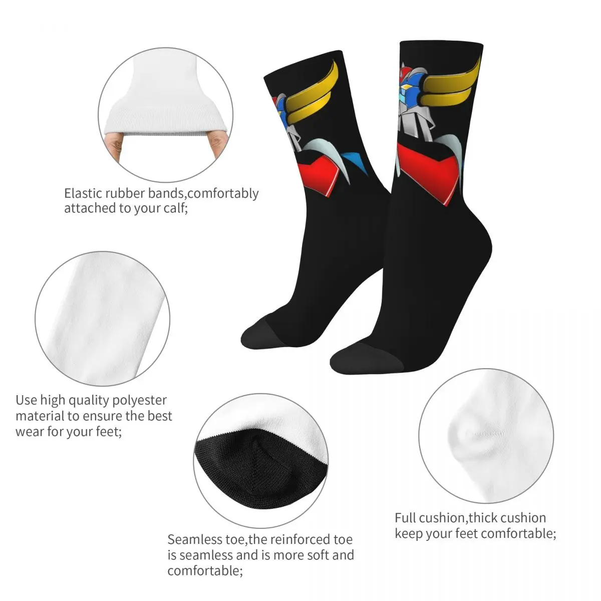 Goldorak UFO Robot Grendizer Drawstring Socks Travel Pouch 3D Print Backpack Boy Girls Mid-calf socks