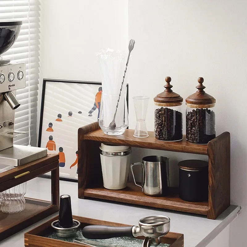 #Desktop solid wood rack, black walnut designer tea set, tea cup holder, retro coffee cup storage rack, storage rack.