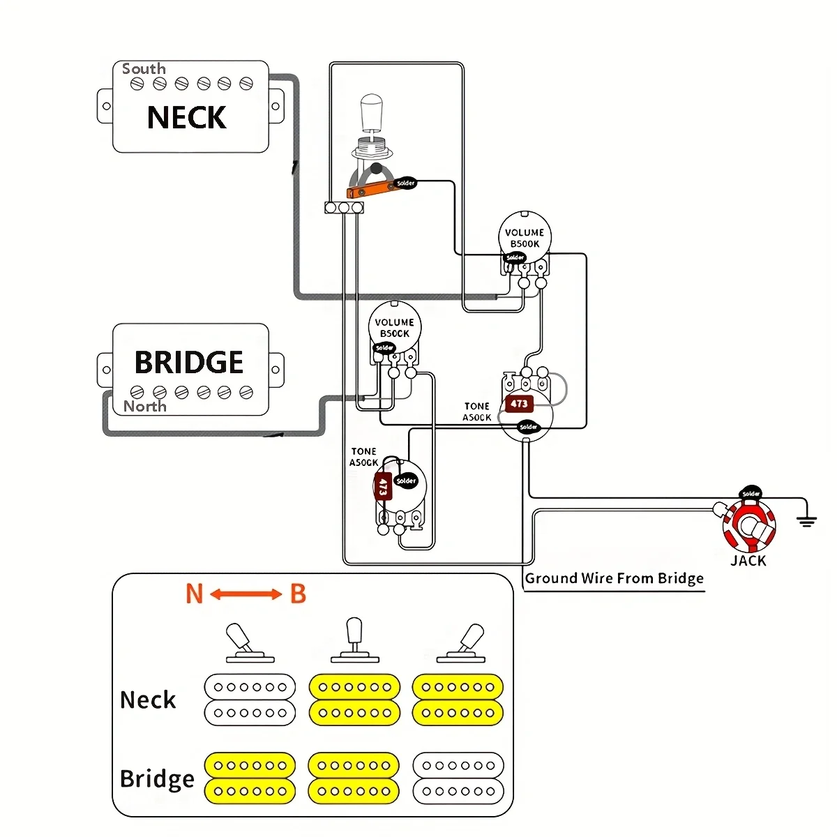 PHRILM 2T2V SG طقم جيتار كهربائي سلكي مسبقًا مع مفاتيح فردية، مقبس إخراج الصوت، 500KPot للقيثارات من النوع SG #6