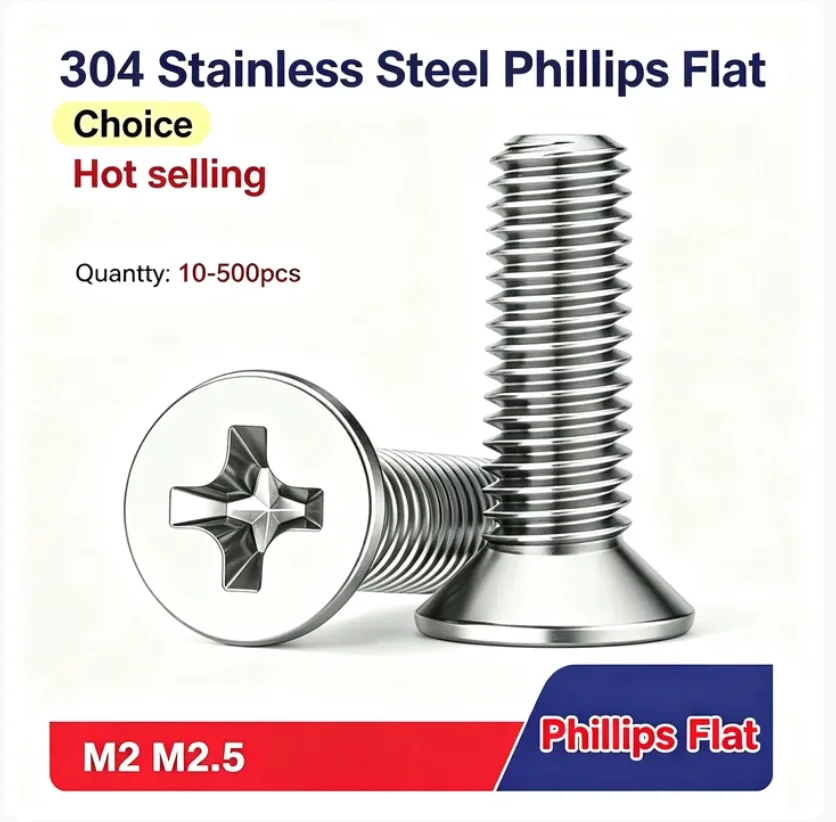500/200/100/50pcs M2 M2.5 Phillips Flat Countersunk Head Screw Bolts Length 3-100mm m2screw m2.5screw boltm2  boltm2.5 bolts