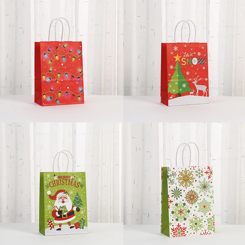 Bolsa de papel tote de natal dos desenhos animados durável reutilizável sacola de compras de mercearia sacos de lembrancinhas de festa de feriado