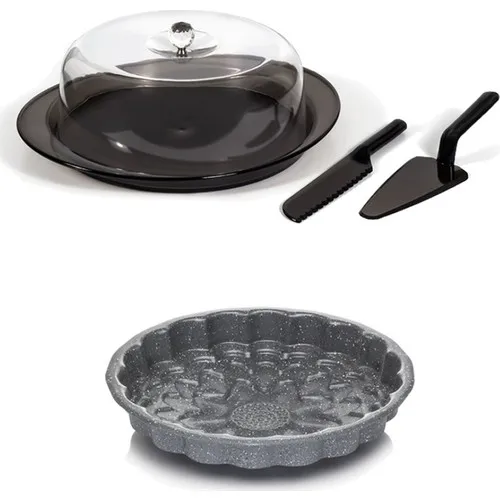 EW's Kitchenware Black Cake Serving set + 26 cm Sunflower Pattern Cake Mold