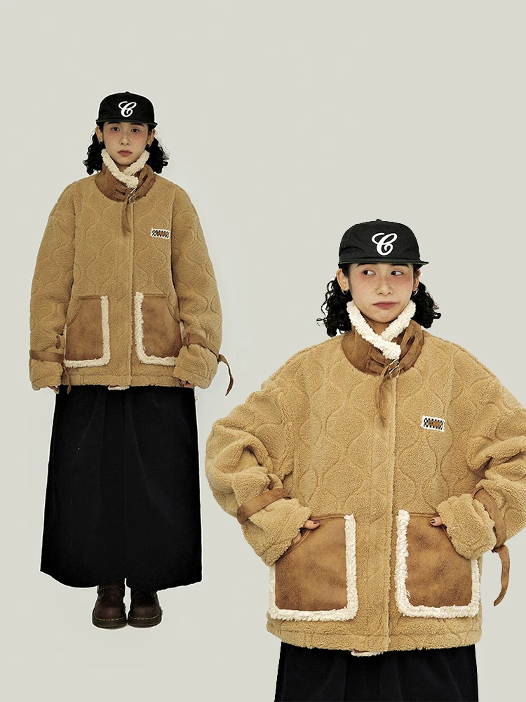 

Зимняя теплая коричневая хлопковая куртка Guruiwo в американском ретро-стиле, свободного кроя, с флисовой подкладкой, утолщенная, с длинными рукавами, на молнии