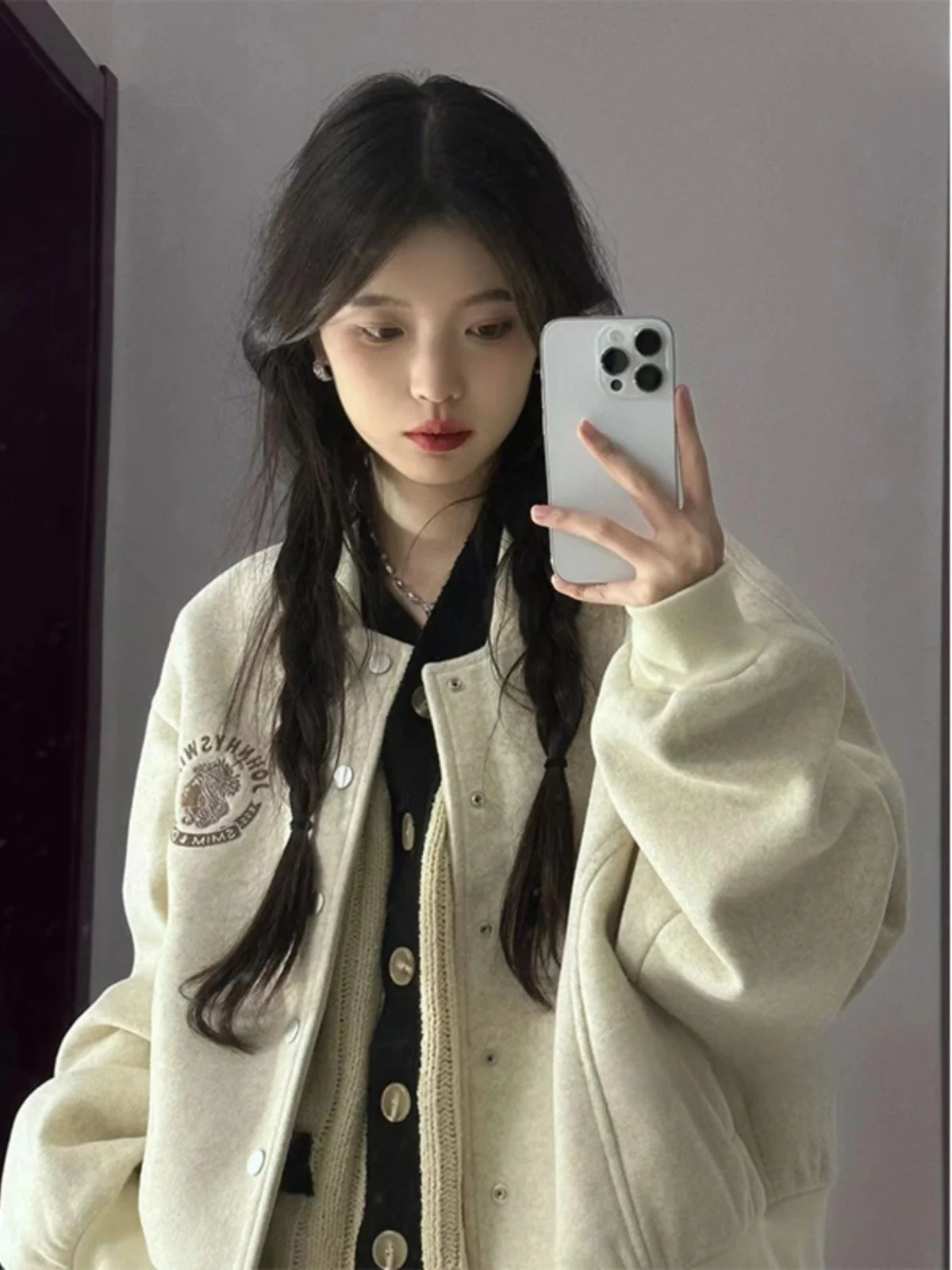 

American Retro Thiened Woolen Baseball Jaet Women's Autumn Winter Loose High-End Feel Good Looking Coat for Ladies