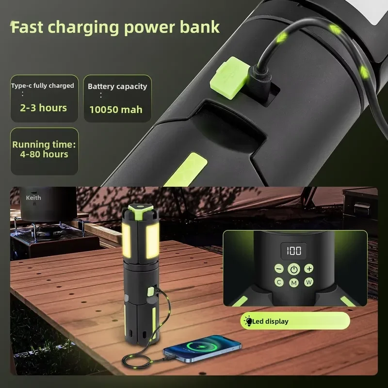 Portable LED Camping Light Waterproof Telescopic Folding Tent Lamp Outdoor Multi Function Rechargeable Long Life Portable