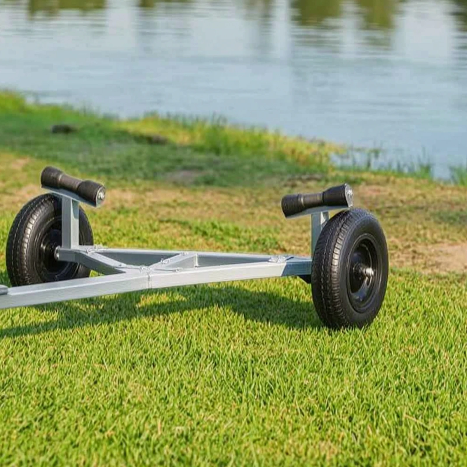 Boat Trailer with Pneumatic Wheels Ergonomic Hand Pull Loop Launching Dolly for Uneven Terrain
