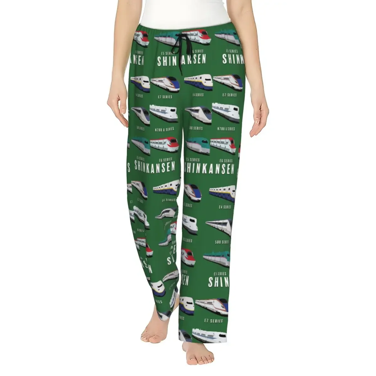 

Custom Japanese Shinkansen Bullet Trains Women Pajama Pants Lounge Sleep Sleepwear Bottoms with Pockets
