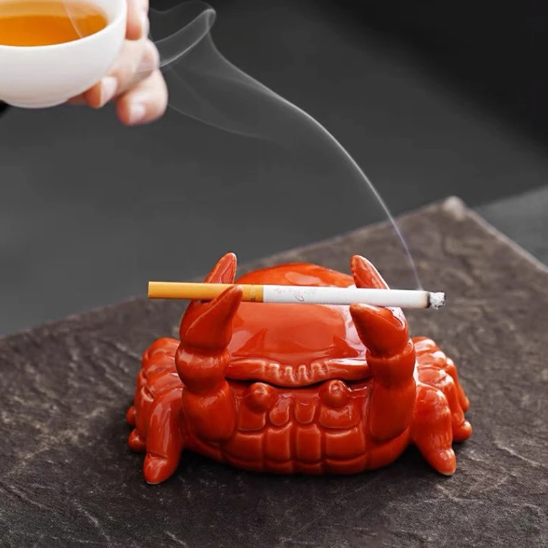 Cute Crab Ashtray With Lid Anti Fly Ash Ceramic Cigar Ashtray Ornaments Living Room Home Decoration Art Gift