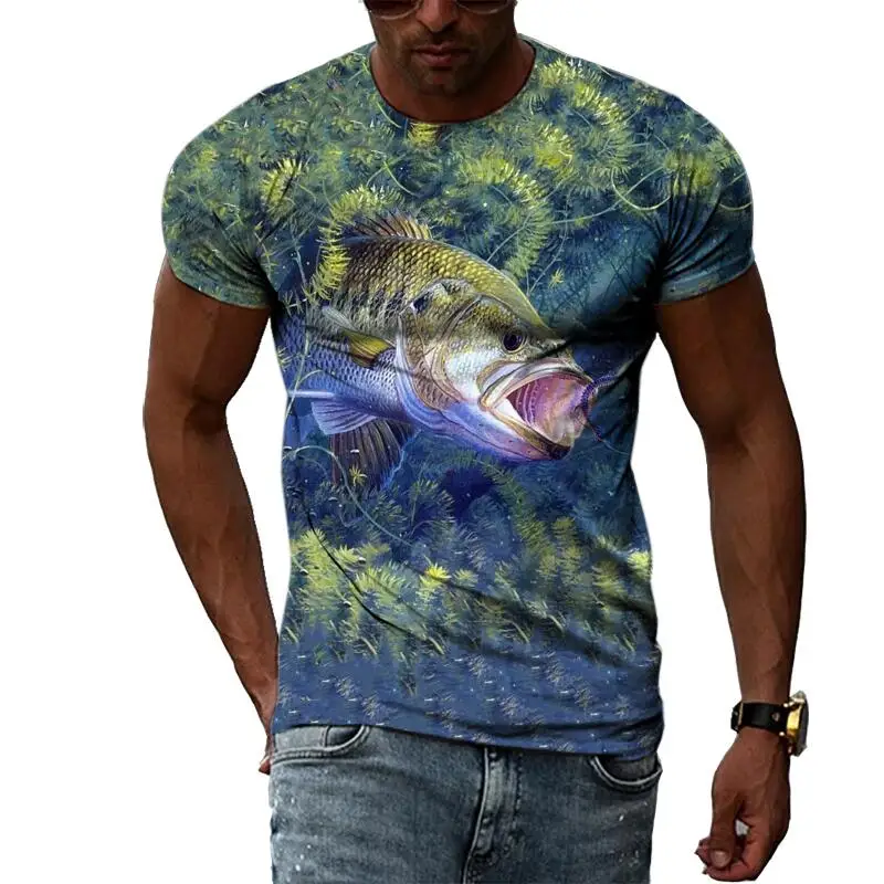 

Summer Fashion Fishing Picture T-Shirts For Men Casual 3D Print Tees Hip Hop Personality Round Neck Short Sleeve Tops