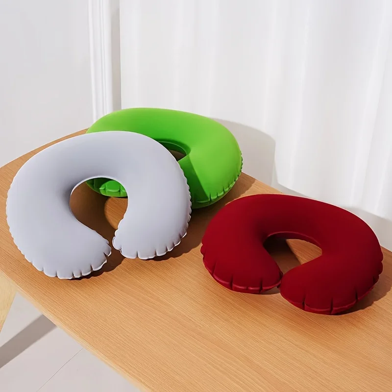 Ergonomic C-Shaped Neck Pillow, Polyester Travel  Car Support Cushion U-shaped Travel Inflatable Pillow