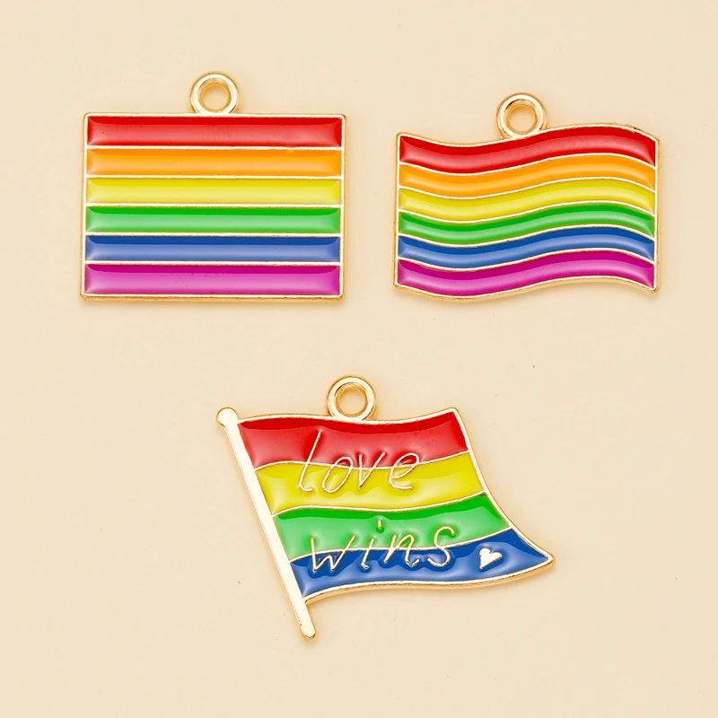 Mixed 15Pcs Enamel Charms Love Wins Heart Rainbow Pendants for Earrings Bracelet Necklace Jewelry Making Diy Craft Accessories