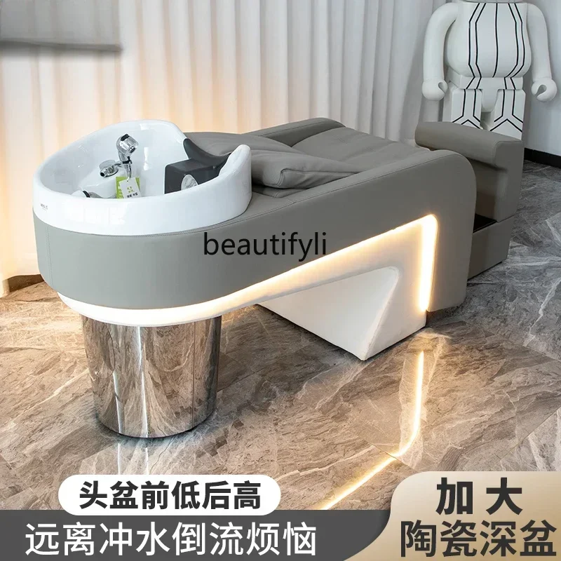 High-End Barber Shop Ceramic Basin Shampoo Chair Lying Half for Hair Salon Salon Massage Flushing Bed