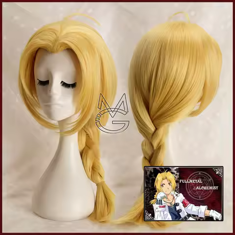 Anime Fullmetal Alchemist Edward Elric 55cm Long Braided Cosplay Wig Heat Resistant Perucas Cosplay Wigs + a wig cap