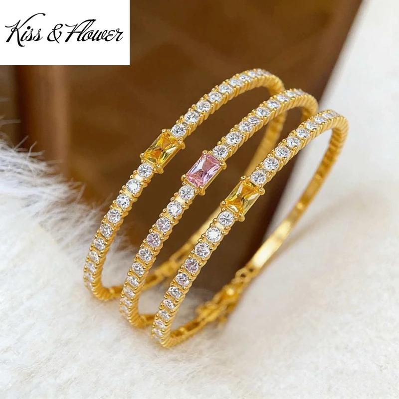 

KISS&FLOWER 24KT Gold Luxury Shiny Bangle Bracelets For Women Wedding Party Birthday Christmas Bride Mother Girl Lady Gift BR387