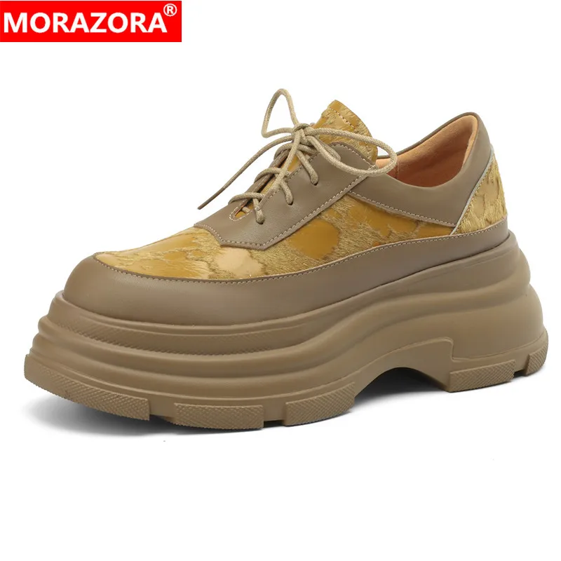 

MORAZORA New Genuine Leather Wedges Platform Shoes Woman Lace Up Thick Bottom Pumps Spring Autumn Fashion Casual Dress Shoes