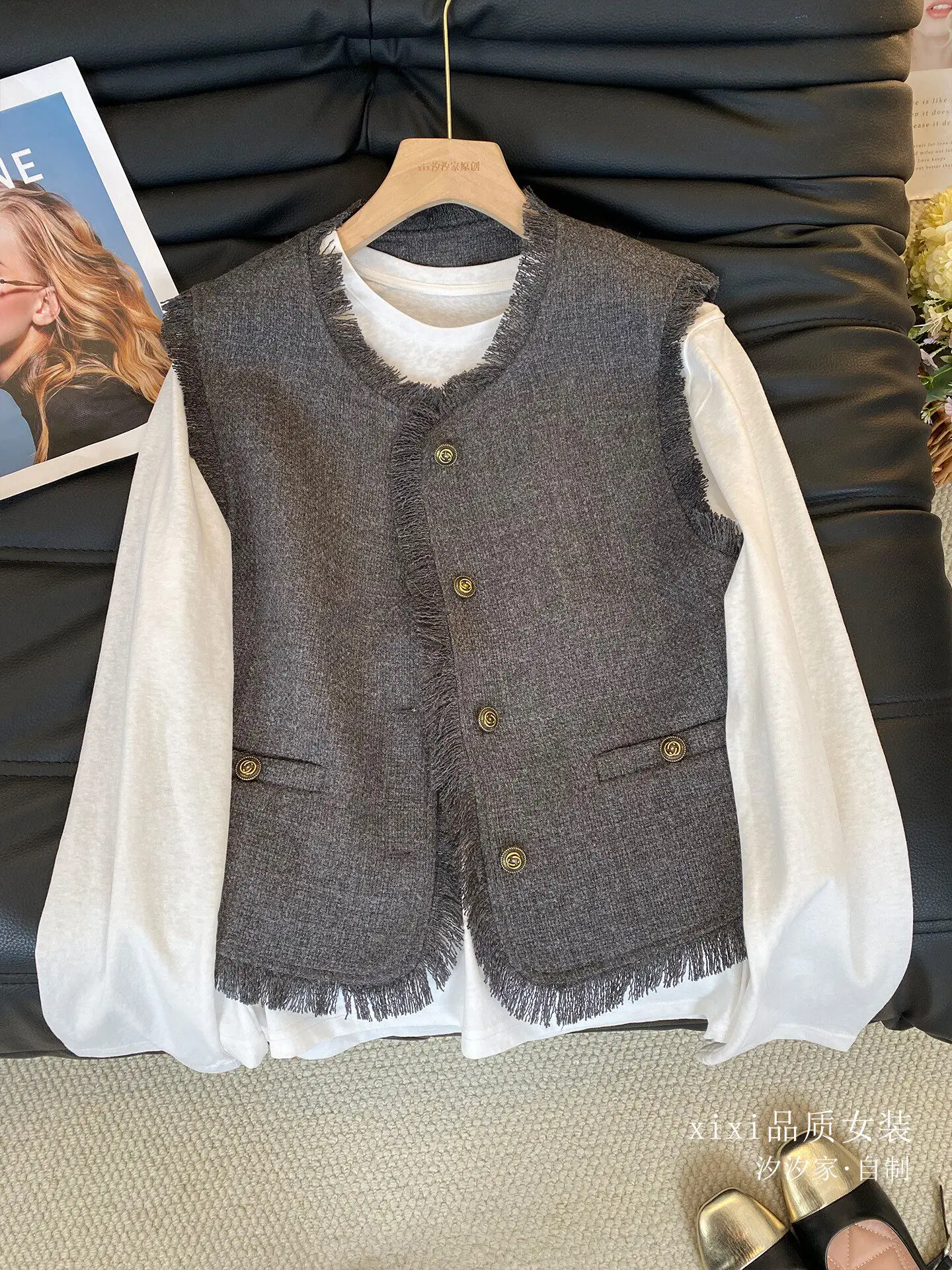 New Vest, apricot color, fashionable layering, outerwear,  reducing