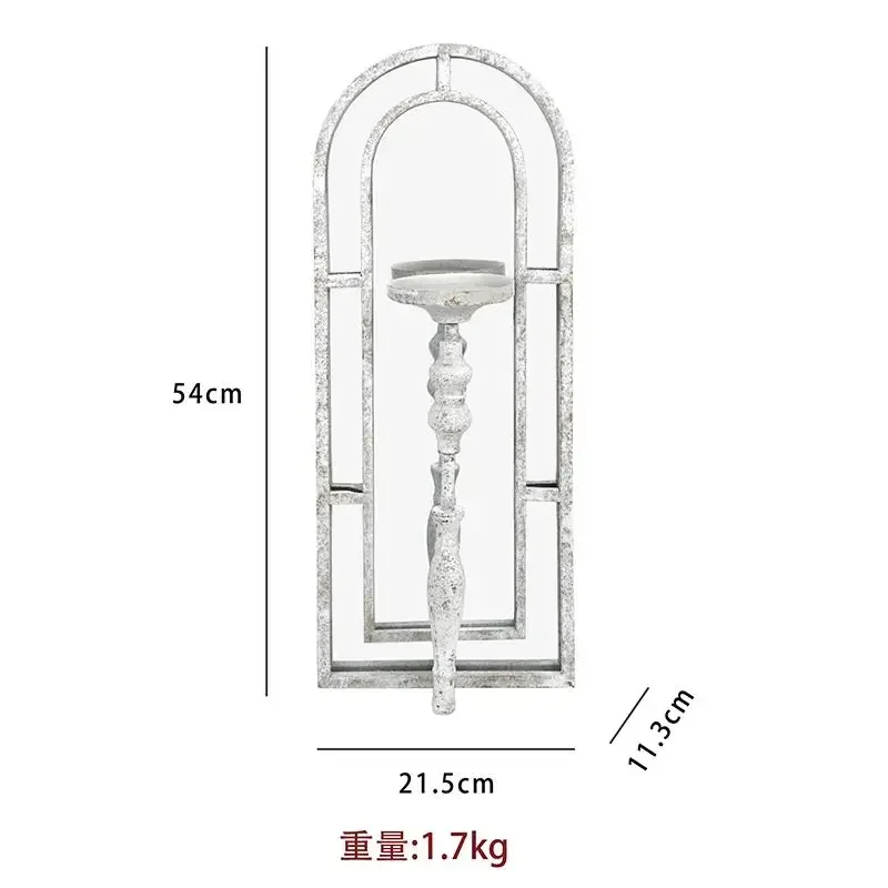Vintage Retro White Metal Wall Candle Holder with False Window Mirror Design Sconce for Home Living Room Bedroom Decoration