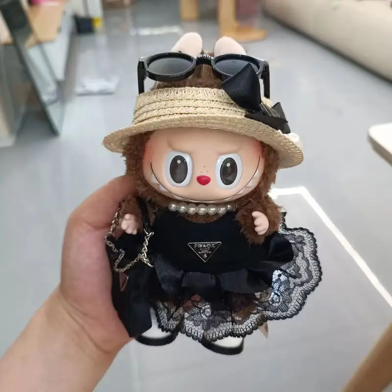 17cm Labubu Doll Luxury Clothes Customization Fashion Printed Hats Gorgeous Dresses Accessories Dollless Labubu Cute Clothing