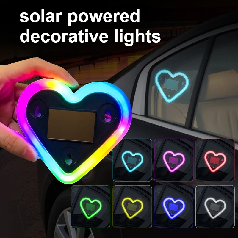 

Heart Shaped Window Lights for Car, Solar Powered Decorative Lights Colorful Interior Atmosphere LED for Universal Car Gift