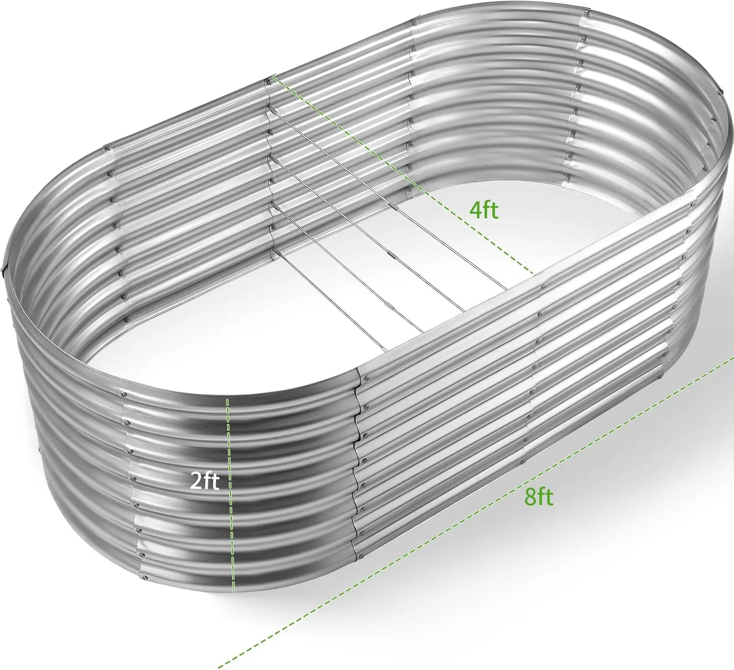 Galvanized Raised Garden Bed 8x4x2ft Planter Box Outdoor Oval Metal Vegetable Fruit Flower