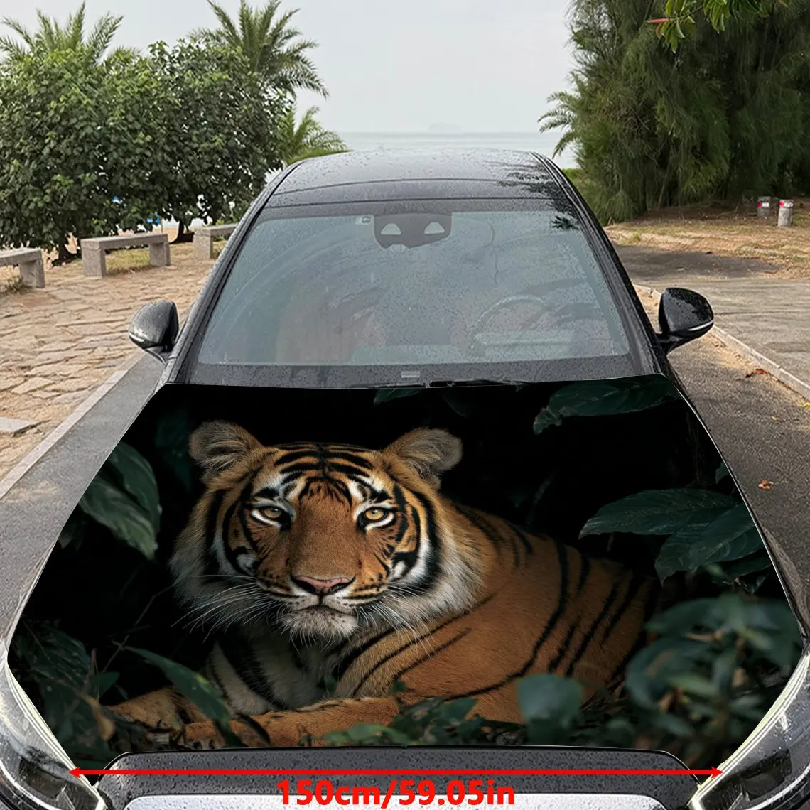 Car Decals Tiger Lurking in Dense Jungle Car Hood Sticker, Waterproof Self - Adhesive Vinyl Graphics Decals, Decorative Protecti