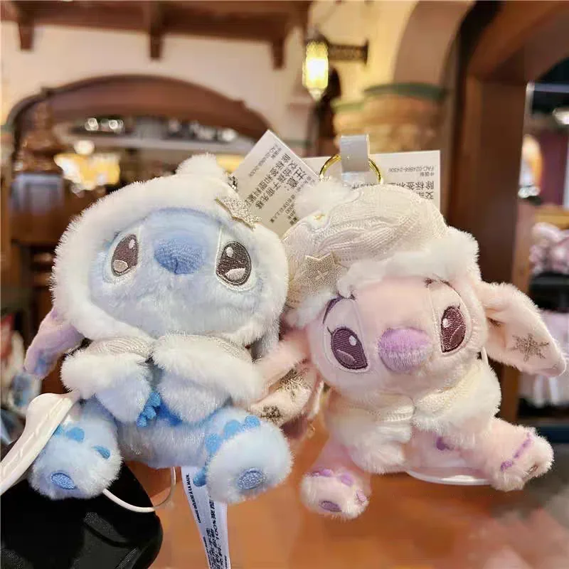 

2025 Winter Stitch And Angel Plush Keychain Backpack Charm Cute Cartoon Plushie Doll For School Bag Decoration Gift