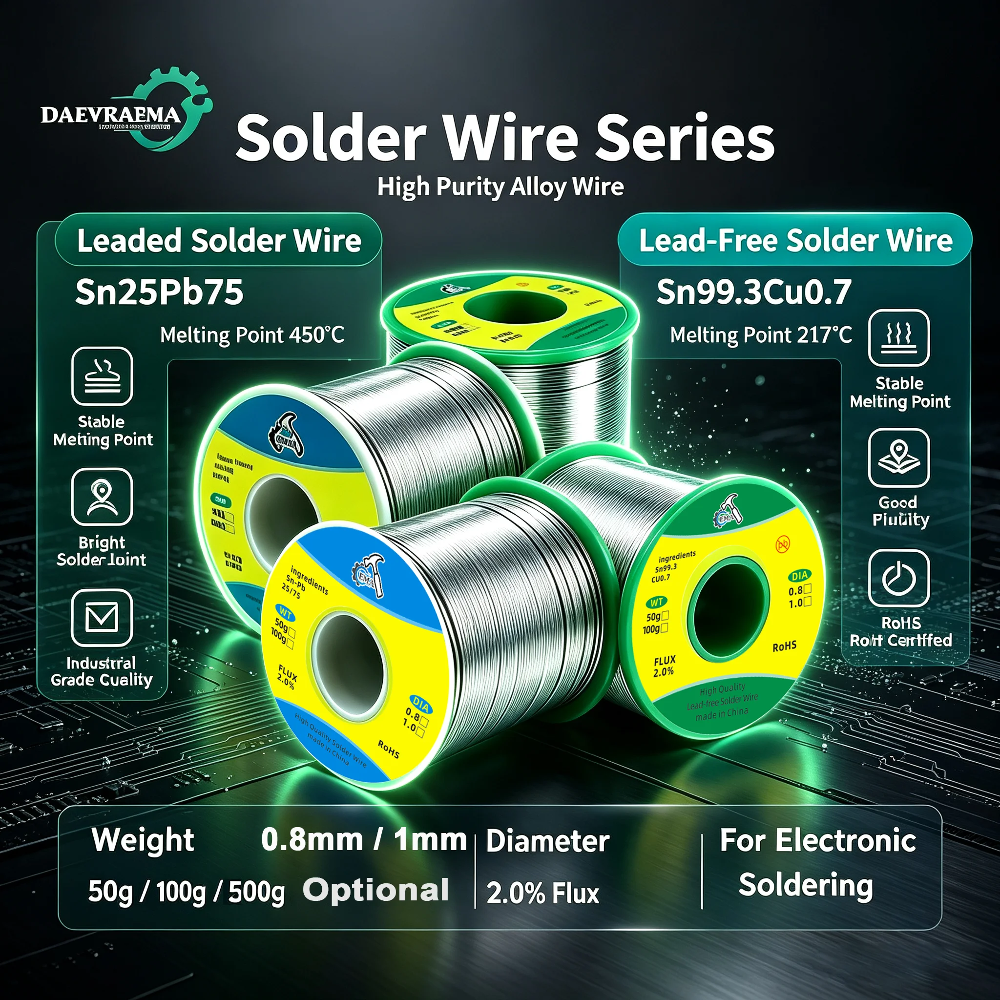 500G/100G/50G CF-25 Solder Wire Tin 0.8/1.0mm Roll Clean Rosin Welding Core Soldering Wire Flux Reel Tube