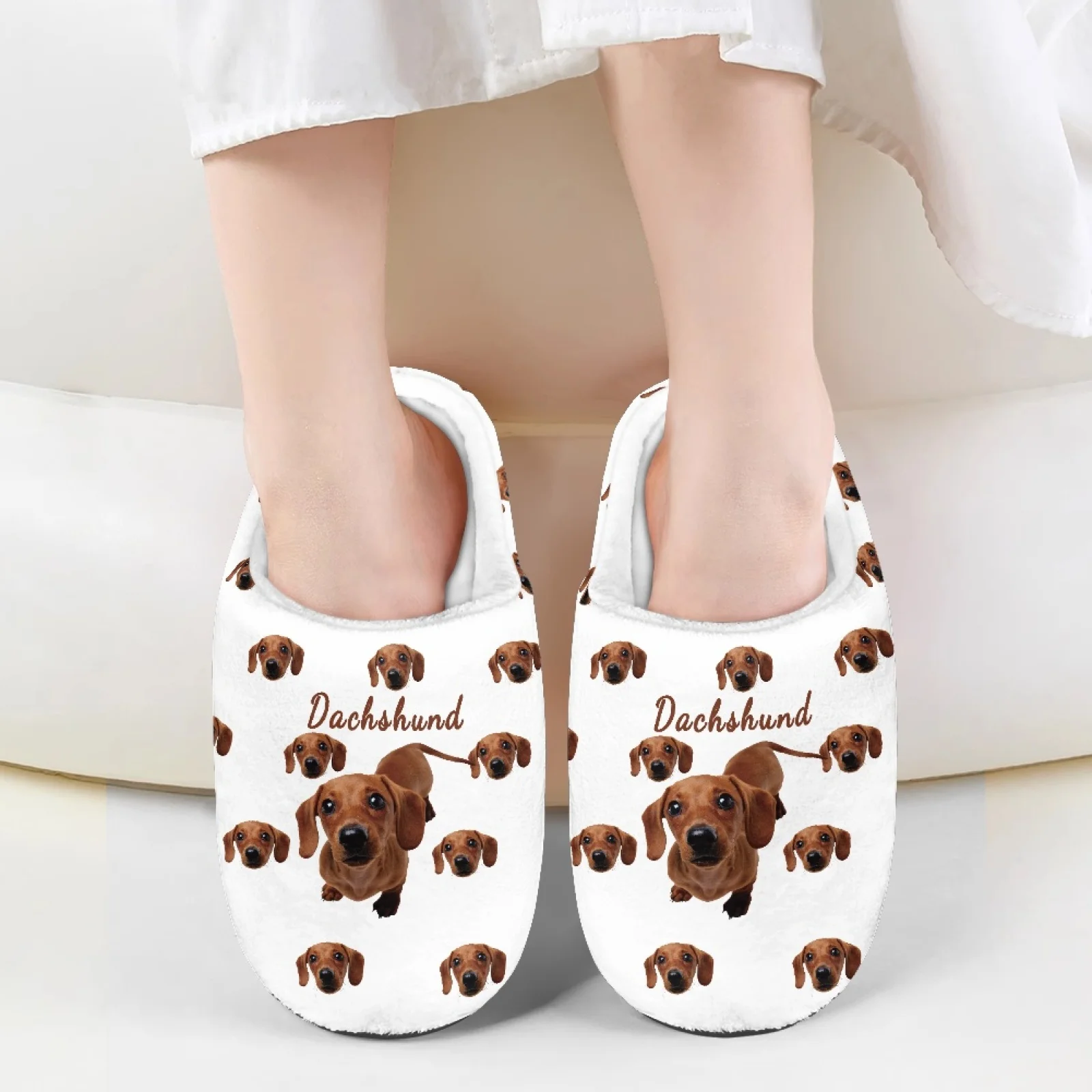 Dachshund Dog Print Plush Home Slippers For Kids Half Shoes For Boys Girls Mules Sandals Loafers Indoor Bedroom Children Slides