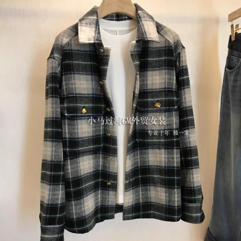 

Tailor-made Vintage Plaid Jacket | Women's Classic Gold Button Shirt Coat for Autumn and Winter