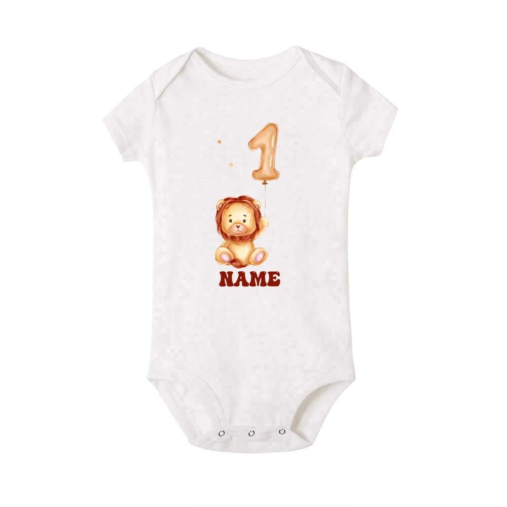 Personalize Lion&1st Birthday Print Baby Romper Fashion Short Sleeve Casual Infant Bodysuit Newborn Birthday Party Clothing