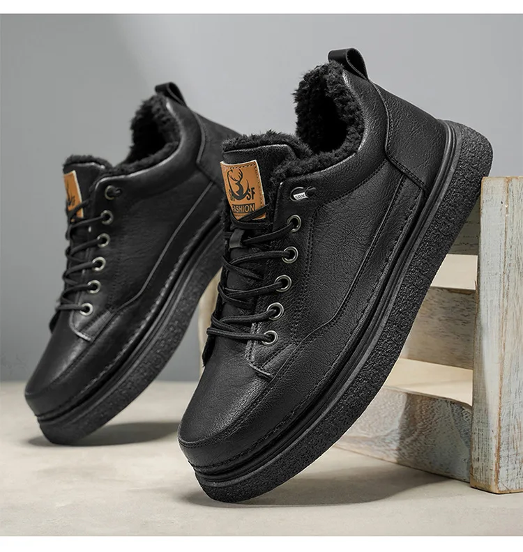 

Men Casual Leather Shoes Winter New Outdoor Plush Thicken Warm Cotton Shoes Waterproof Non Slip Height Increase Short Boots