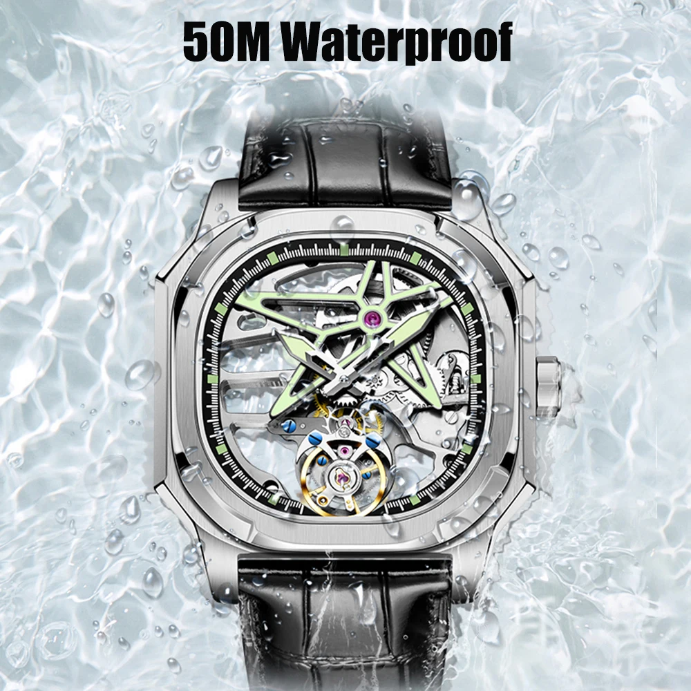 AESOP Natural Diamond Tourbillon Mechanical Skeleton Top Luxury Watch for Men 316L Stainless Steel Waterproof Watches Sapphire A