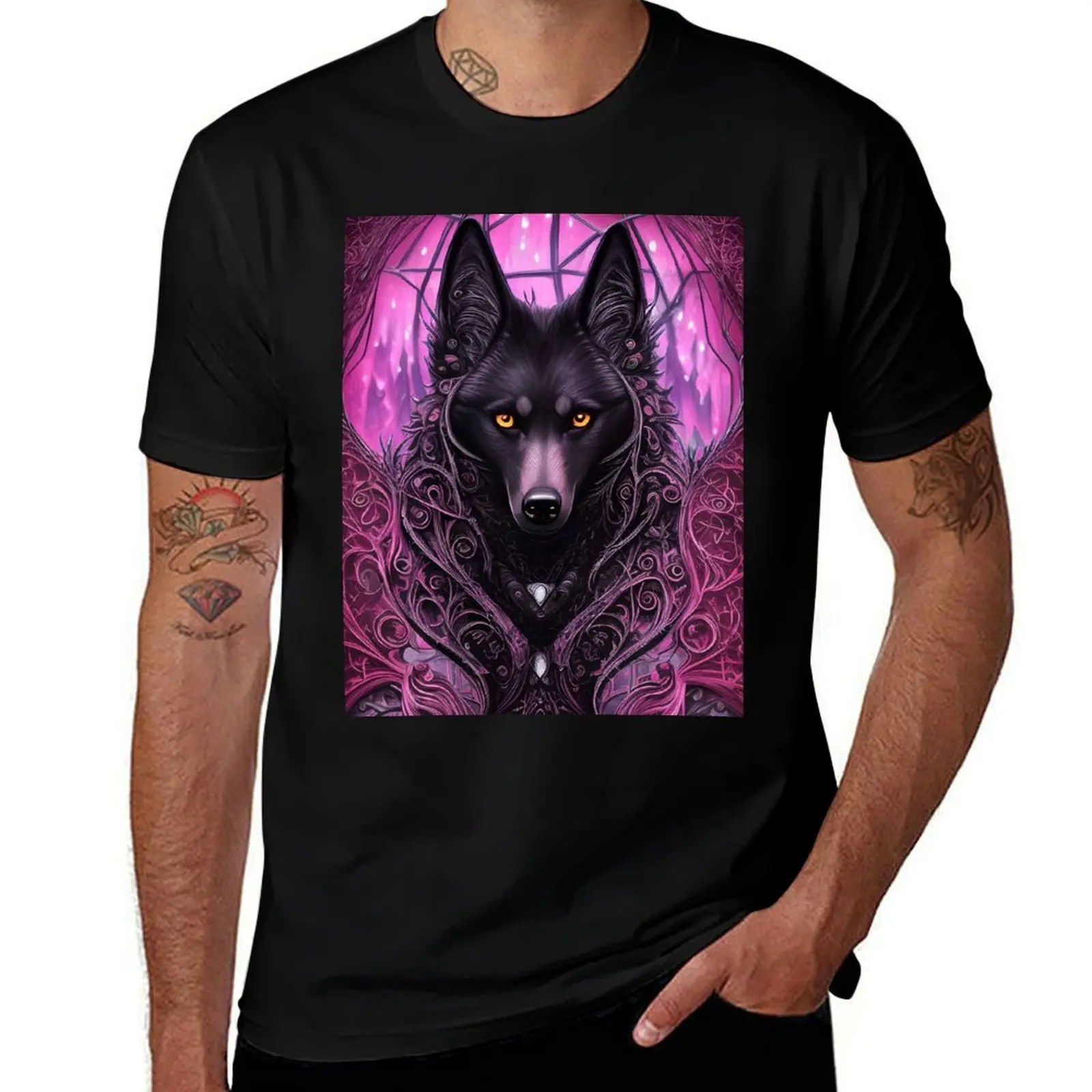 

Purple and Black Gothic Wolf Design T-Shirt t shirts for man graphic tees man t shirt summer T-shirt