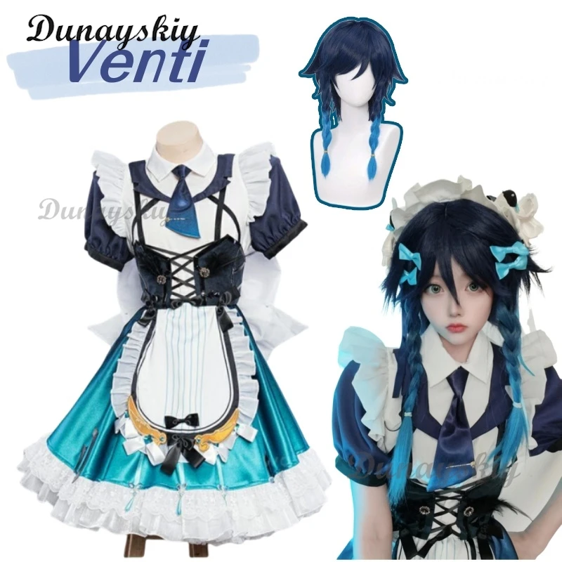 Venti Cosplay Maid Dress Costume Wig Genshin Impact Fanart Cosplay Exclusive Maid Outfit Maid Dress Outfit Halloween