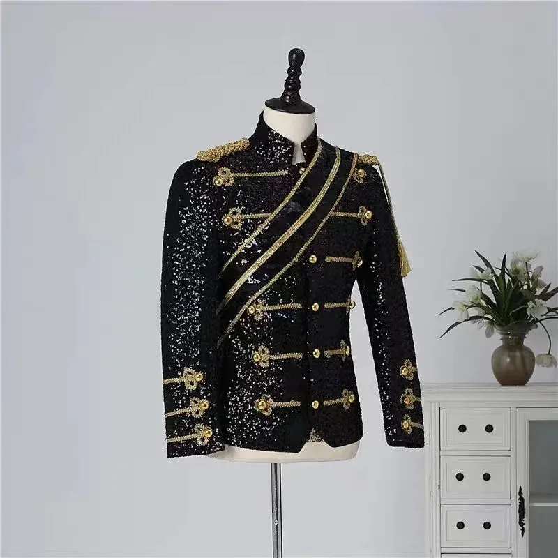 qq 123Men's Michael Jackson Top Medieval Vintage Gothic Punk Military Drummer Parade Jacket Marching Band Coat Costume
