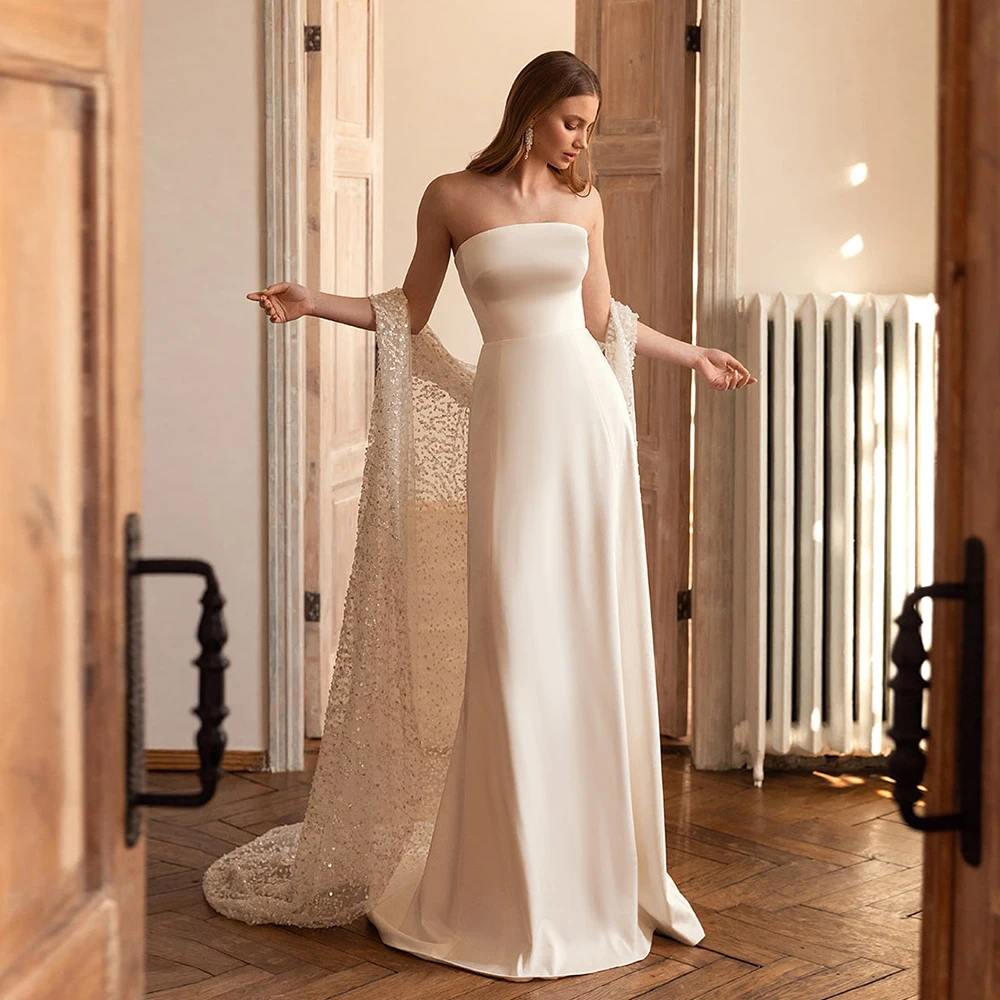 

Strapless Sheath Ivory Sleeveless Wedding Dresses Jersey Glitter Bridal Gowns Elegant Women's Dress 2022 New Arrived Summer