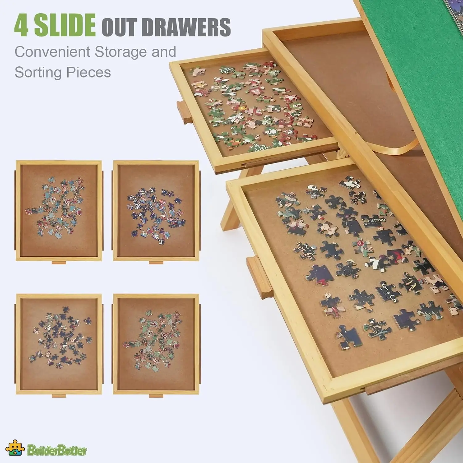 1500-delige puzzeltafel met poten, 34,25" x 25,2" houten puzzelbord met 4 laden en deksel, 3 kantelhoeken