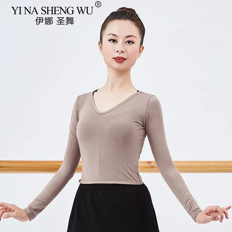 New Dance Practice Clothes V-Neck Blouse Girls Ladies Long-Sleeve Dance Tops Women Adult Ballet Classical Dance Wrap Sweater