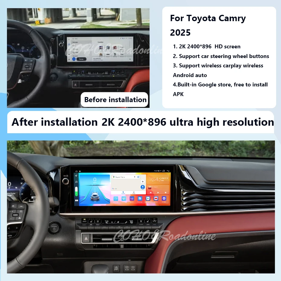 For Toyota Camry 2025 12.3 screen Android 14 Octa Core 2400*896 8+256G Car Multimedia Player Stereo Receiver Radio