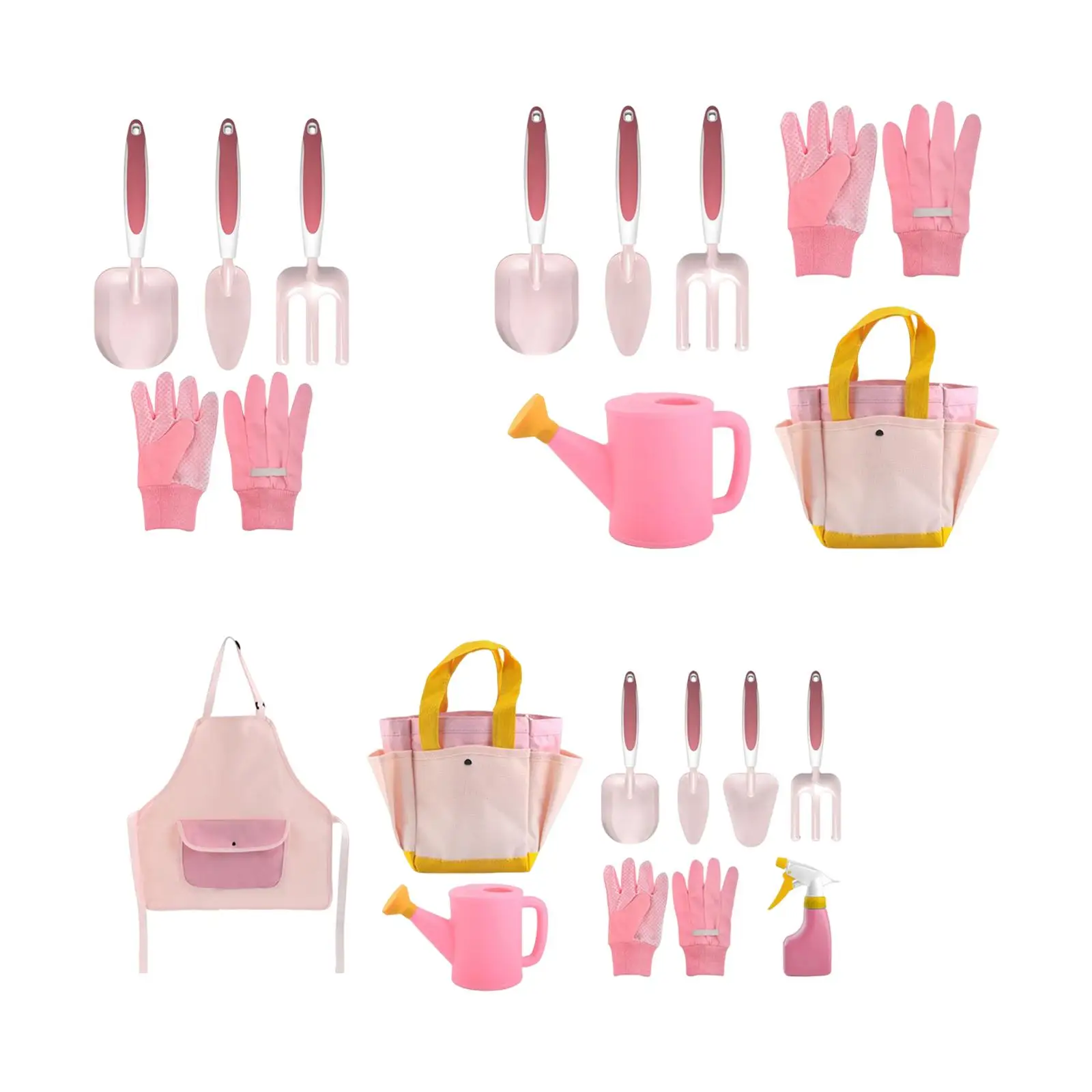 Ensemble d'outils de jardinage rose pour enfants, gants, râteau, bords arrondis, cadeaux de vacances, accessoire, taille compacte, robuste