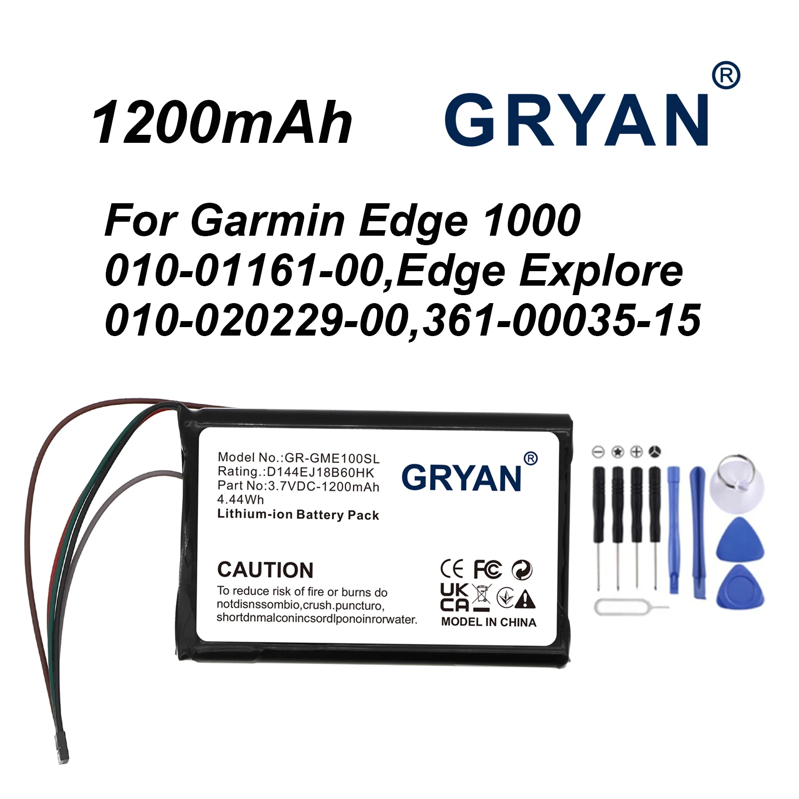 GRYAN 100% NEW 3.7V 1200mAh GPS Navigator Battery 361-00035-15 for Garmin 010-01161-00, Edge 1000,Edge Explore,010-020229-00