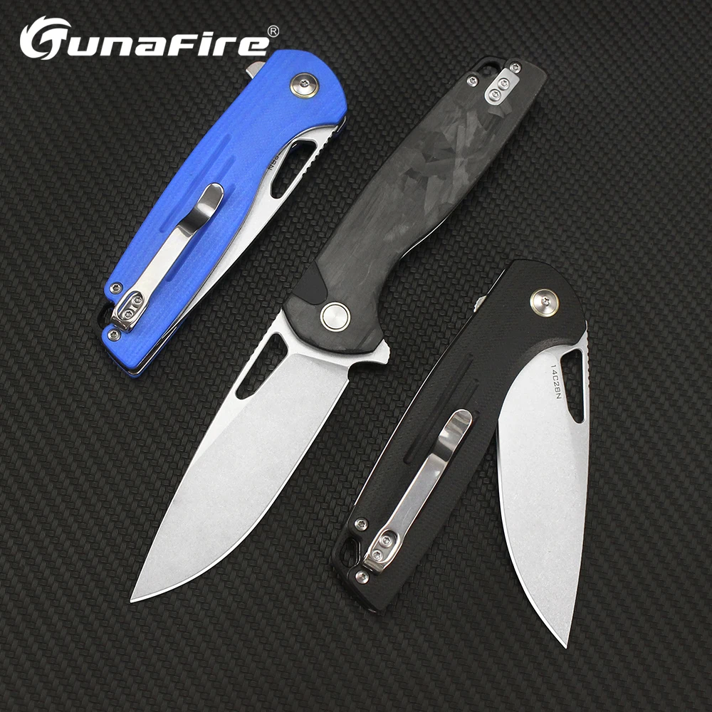 

Карманный складной нож Tunafire 14C28N для самообороны, выживания, спасательные быстро открывающиеся острые ножи, инструменты с ручкой из углеродного волокна