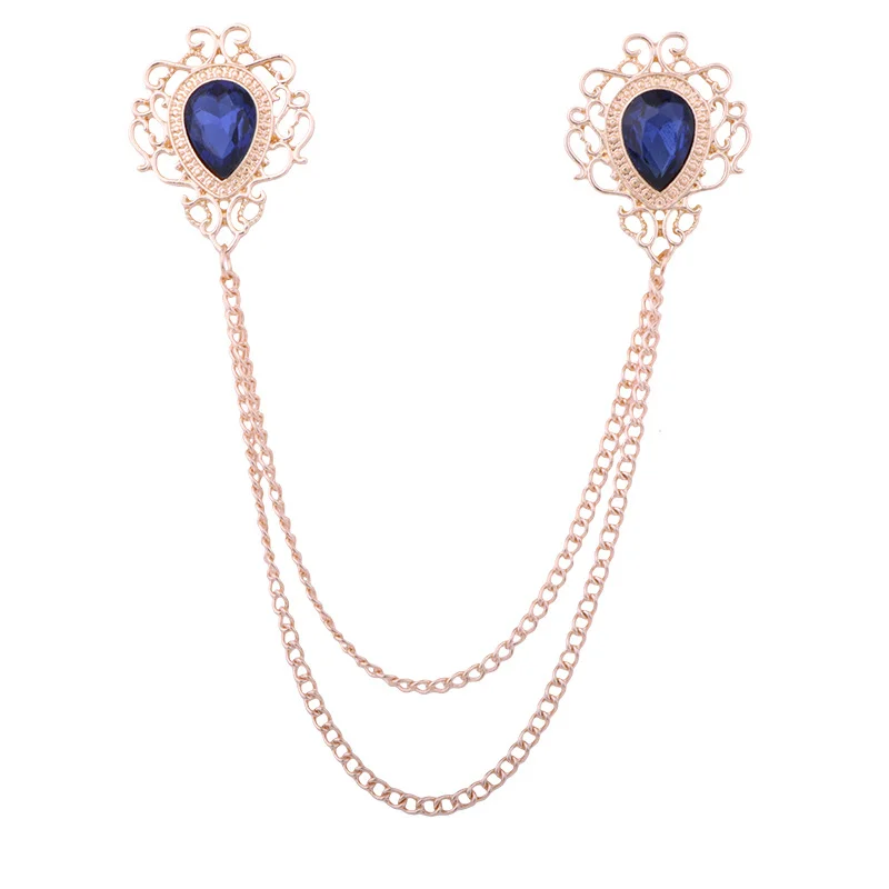 Venda quente europeu americano tribunal lágrima forma colar corrente broche masculino borla broche camisa colar decoração botão agulha